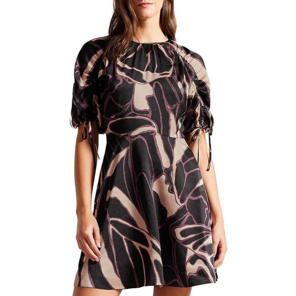 Ted Baker Womens Gilliaa Printed Puff Sleeve Fit and‎ Flare Mini Dress Size 2